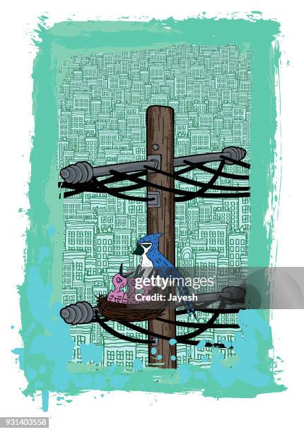 Blue Jay Mother With Her Chicks Mothers Day Vector Illustration High-Res Vector Graphic