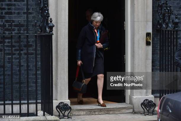Prime Minister Theresa May leaves Downing Street after attending the weekly Cabinet meeting, London on March 13, 2018. Prime Minister Theresa May and...