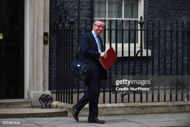 Secretary of State for Environment, Food and Rural Affairs Michael Gove leaves Downing Street after attending the weekly Cabinet meeting, London on...