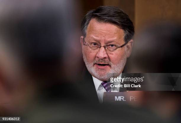 Sen. Gary Peters, D-Mich., questions Army Gen. Joseph Votel, commander of the United States Central Command, and Marine Corps Gen. Thomas Waldhauser,...