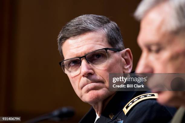 From left, Army Gen. Joseph Votel, commander of the United States Central Command, and Marine Corps Gen. Thomas Waldhauser, commander of the United...