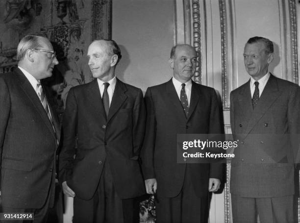 The 'Big Four' Foreign Ministers meet at the Quai d'Orsay in Paris, France, for talks, 5th August 1961. From left to right, Dr Heinrich von Brentano...