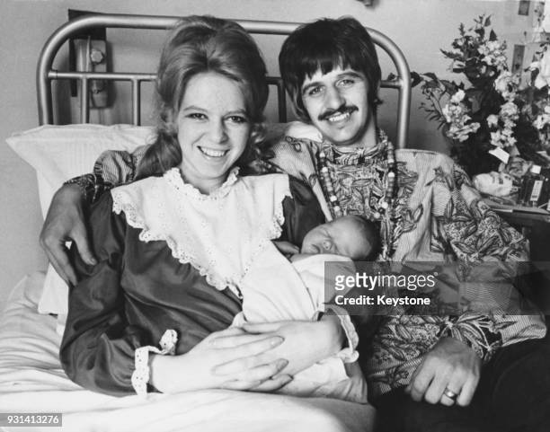 Beatles drummer Ringo Starr with his wife Maureen and their new baby boy Jason at Queen Charlotte's Hospital, London, 21st August 1967.