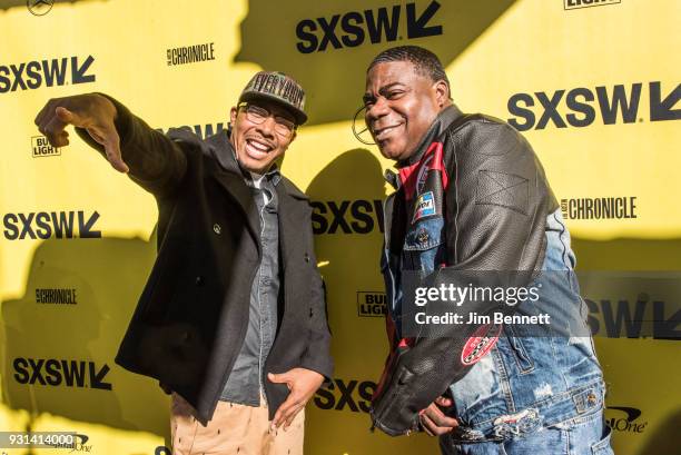 Actor Allen Maldonado and actor and comedian Tracy Morgan walk the red carpet during the SXSW Film premiere of "The Last O.G." on March 12, 2018 in...