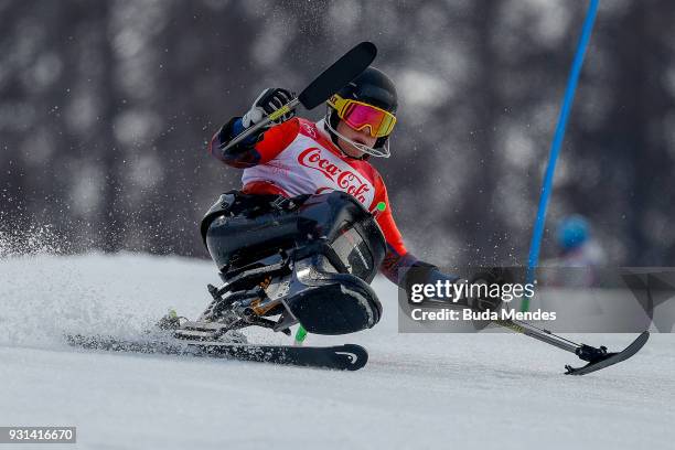 Jesper Pedersen of Norway competes in the Men's Super Combined, Sitting Alpine Skiing event at Jeongseon Alpine Centre during day four of the...