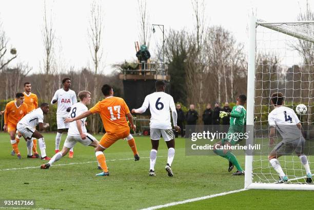 Diogo Leite of FC Porto scores his sides first goal during the UEFA Youth League group H match between Tottenham Hotspur and FC Porto at on March 13,...