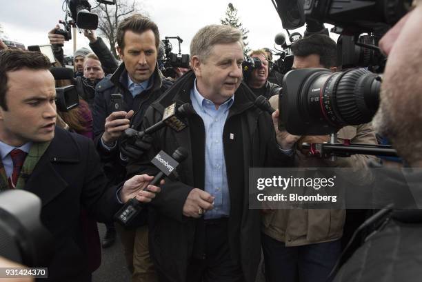 Rick Saccone, Republican candidate for the U.S. House of Representatives, speaks to members of the media after voting at the Mount Vernon...