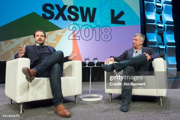 Dylan Byers of CNN interviews Apple Senior Vice President of Internet Software and Services Eddy Cue during the SXSW Interactive session "Eddy Cue:...