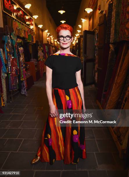 Costume designer Sandy Powell poses in the Souq Waqif on day five of Qumra, the fourth edition of the industry event by the Doha Film Institute...