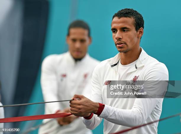 Joel Matip of Liverpool during a training session at Melwood Training Ground on March 13, 2018 in Liverpool, England.