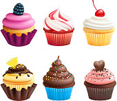 Realistic vector illustrations of cupcakes. Sweets for birthday party