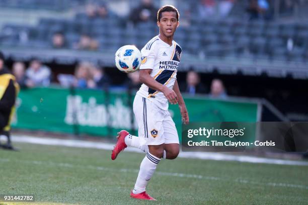 March 11: Giovani dos Santos of Los Angeles Galaxy in action during the New York City FC Vs LA Galaxy regular season MLS game at Yankee Stadium on...