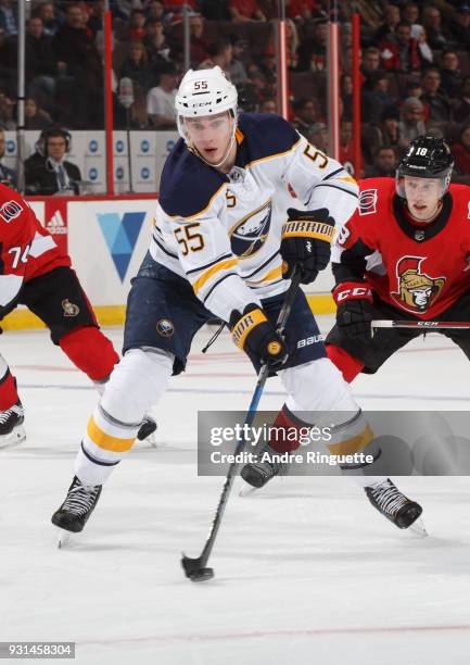 Rasmus Ristolainen of the Buffalo Sabres skates against the Ottawa Senators at Canadian Tire Centre on March 8, 2018 in Ottawa, Ontario, Canada.