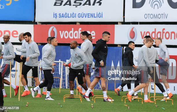 Anderson Talisca , Ryan Babel , Adriano Correia and Domagoj Vida attend a training session ahead of the round of 16 Champions League return match...