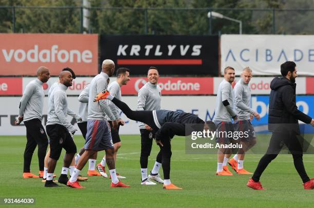 Ryan Babel , Vagner Love , Oguzhan Ozyakup , Adriano Correia , Ricardo Quaresma , Caner Erkin and Domagoj Vida attend a training session ahead of the...