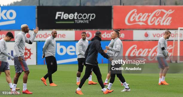 Necip Uysal , Anderson Talisca , Ryan Babel , Adriano Correia , Ricardo Quaresma and Caner Erkin attend a training session ahead of the round of 16...
