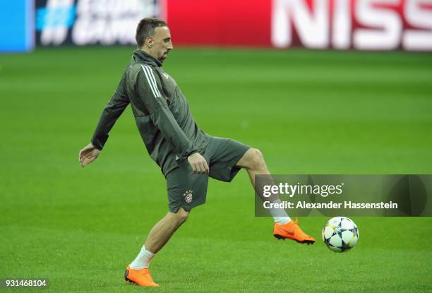 Frank Ribery trains during a Bayern Muenchen training session ahead of their UEFA Champions League round of 16 match against Besiktas at Vodafone...