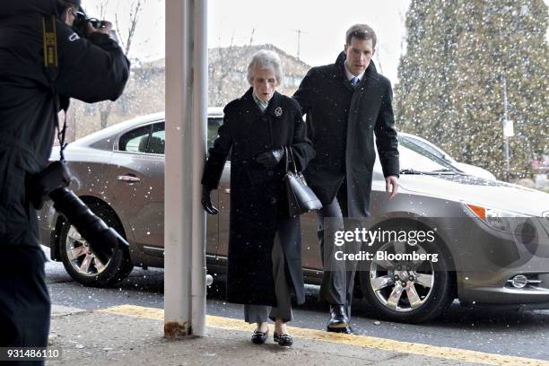 Conor Lamb, Democratic candidate for the U.S. House of Representatives, brings his grandmother Barbara Lamb into the Our Lady of Victory Church...