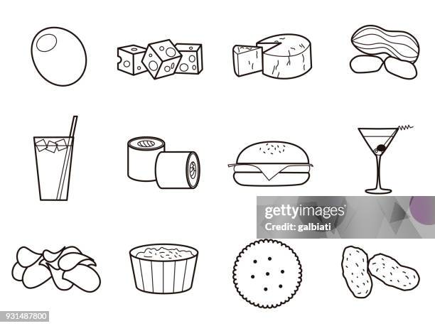 food 2 icon set - vector cheese and crackers stock illustrations
