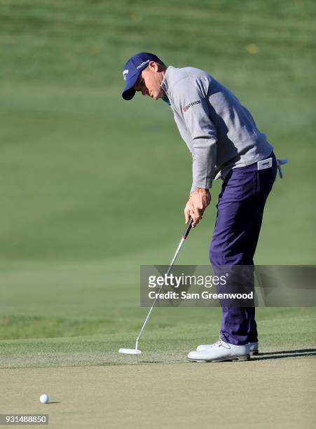 Sam Saunders plays a shot during a practice round prior to the Arnold Palmer Invitational Presented By MasterCard at Bay Hill Club and Lodge on March...