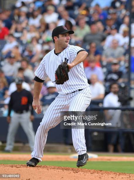 David Hale of the New York Yankees pitches during the Spring Training game against the Detroit Tigers at George M. Steinbrenner Field on February 23,...