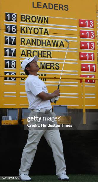 Japanese golfer Taichiro Kiyota in action during 3rd round of Johnnie Walker Classic Golf Championship at DLF in Gurgaon.