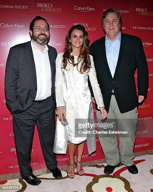 Sony Pictures Classics' Co-president Michael Barker, actress Penelope Cruz and Sony Pictures Classics' Co-president Tom Bernard attend The Cinema...