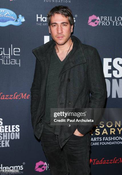 Actor Alberto Ammann attends the Domingo Zapata Fashion Show at the Los Angeles Fashion Week 10th season anniversary at The MacArthur on March 12,...