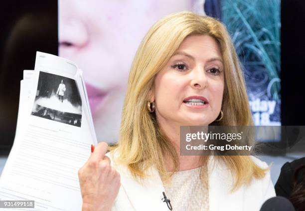 Attorney Lisa Bloom, representing Andrea Buera who is accusing Trey Songz of assaulting her, speaks during a press conference at The Bloom Firm on...
