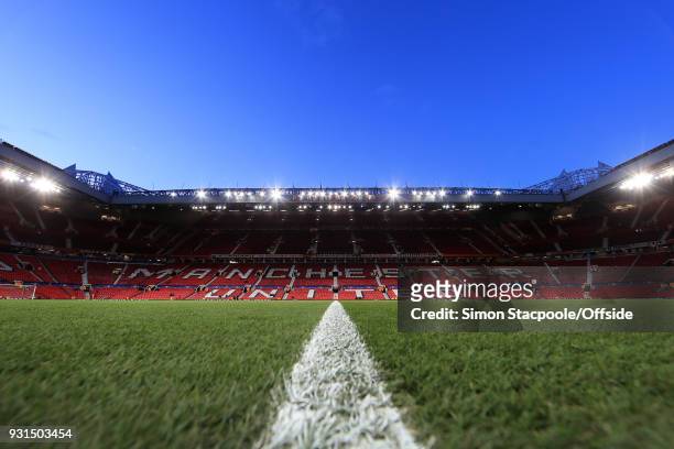 General view at sunset prior to the UEFA Champions League Round of 16 Second Leg match between Manchester United and Sevilla FC at Old Trafford on...