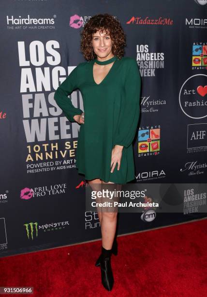 Personality Daniela Ganoza attends the Domingo Zapata Fashion Show at the Los Angeles Fashion Week 10th season anniversary at The MacArthur on March...