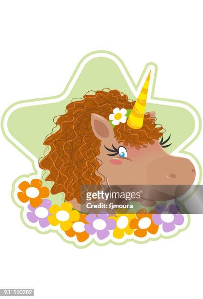 unicorn with curly hairstyle - curly vector stock illustrations
