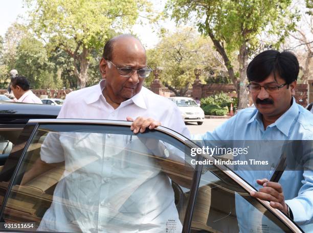 Leader Sharad Pawar at Parliament House on March 13, 2018 in New Delhi, India.