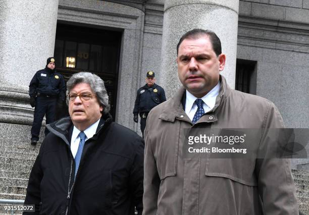 Joseph Percoco, a former top aide to Governor Andrew Cuomo, right, exits federal court with his attorney Barry Bohrer in New York, U.S., on Tuesday,...