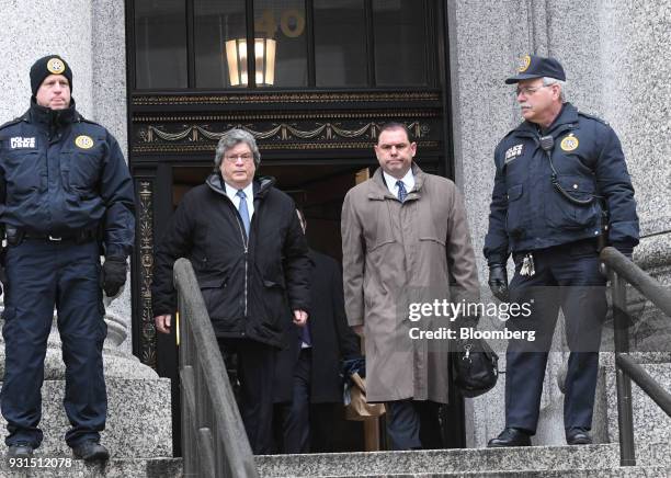 Joseph Percoco, a former top aide to Governor Andrew Cuomo, second right, exits federal court with his attorney Barry Bohrer, second left, in New...