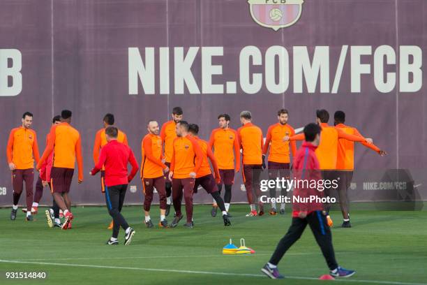 Barcelona midfielder Andres Iniesta during a training session prior to the UEFA Champions League match between FC Barcelona and Chelsea FC at Camp...