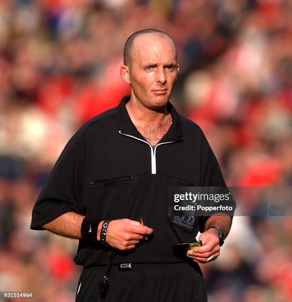 Referee Mike Dean during the FA Barclaycard Premiership match between Charlton Athletic and Leicester City at The Valley in London on September 29,...