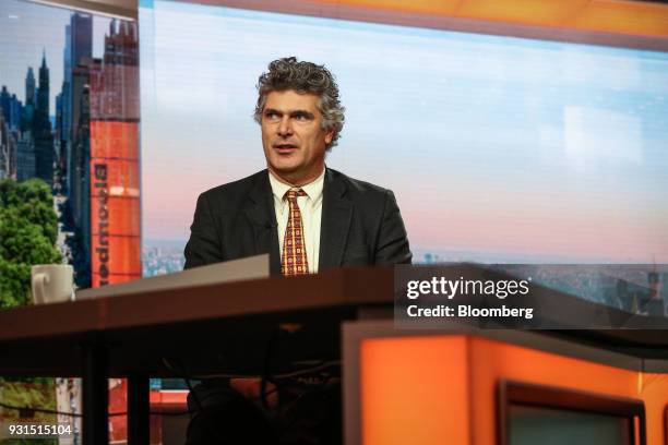 Dominic Konstam, managing director of Deutsche Bank Securities Inc., speaks during a Bloomberg Television interview in New York, U.S., on Tuesday,...