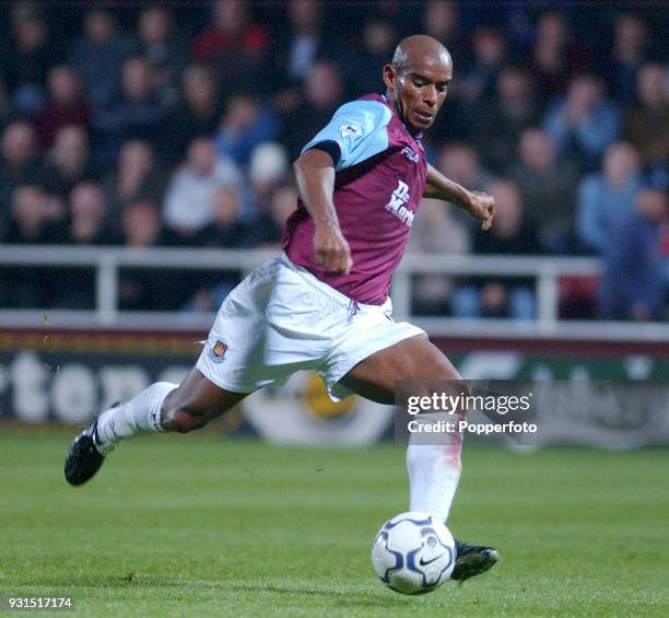 Trevor Sinclair of West Ham United in action during the FA Barclaycard Premiership match between West Ham United and Fulham at Upton Park in London...