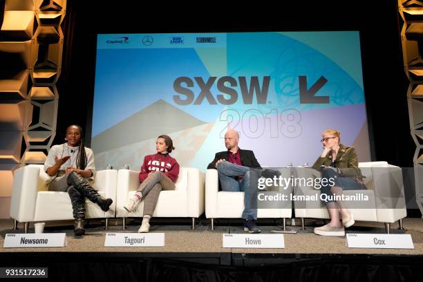 Bree Newsome, Noor Tagouri, Ben Howe, and Ana Marie Cox speak onstage at The Gifts of Faith: Cultivating Resilience during SXSW at Austin Convention...