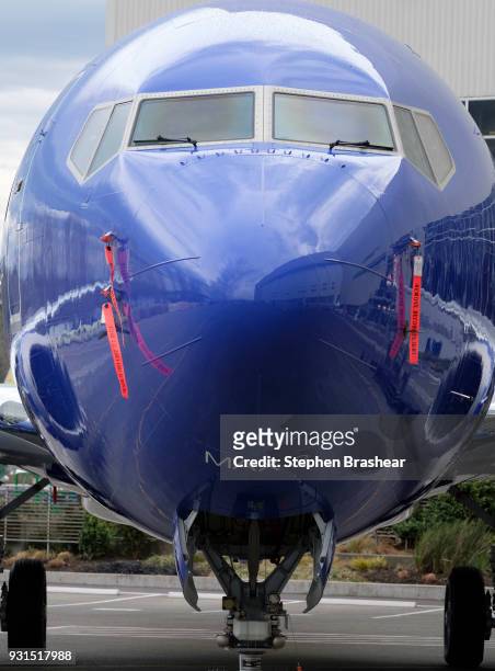 The10,000th 737 jet, a 737 MAX 8, is pictured at Boeing factory on March 13, 2018 in Renton, Washington. The first 737 was delivered in 1967.