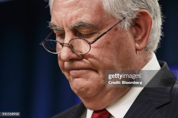 Outgoing U.S. Secretary of State Rex Tillerson pauses while delivering remarks at the State Department in Washington, D.C., U.S. On Tuesday, March...