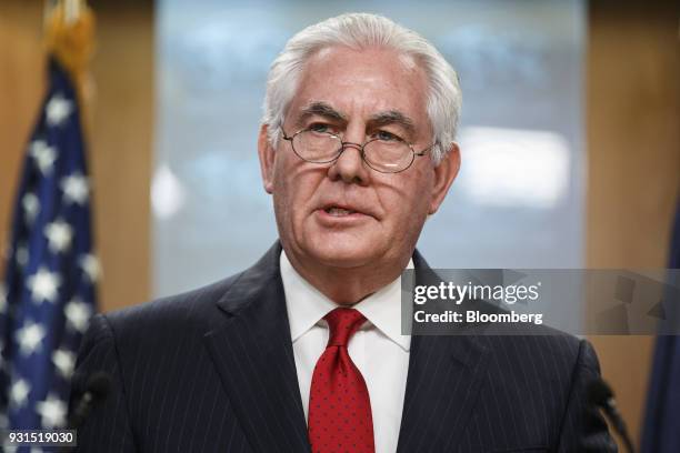 Outgoing U.S. Secretary of State Rex Tillerson delivers remarks at the State Department in Washington, D.C., U.S. On Tuesday, March 13, 2018....