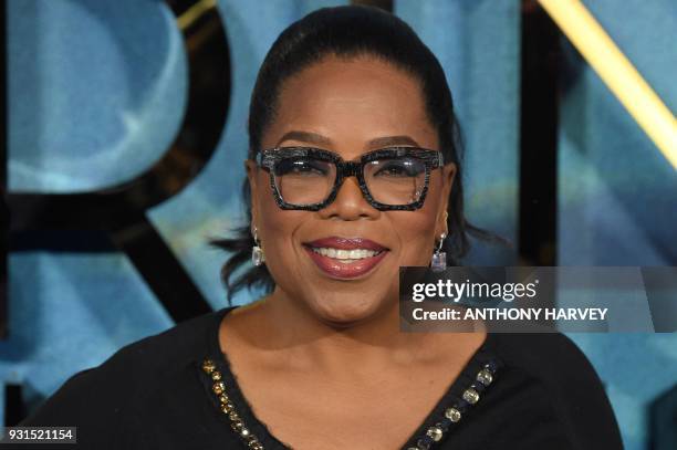 Chat show host Oprah Winfrey poses during the European premiere of A Wrinkle in Time in London on March 13, 2018.