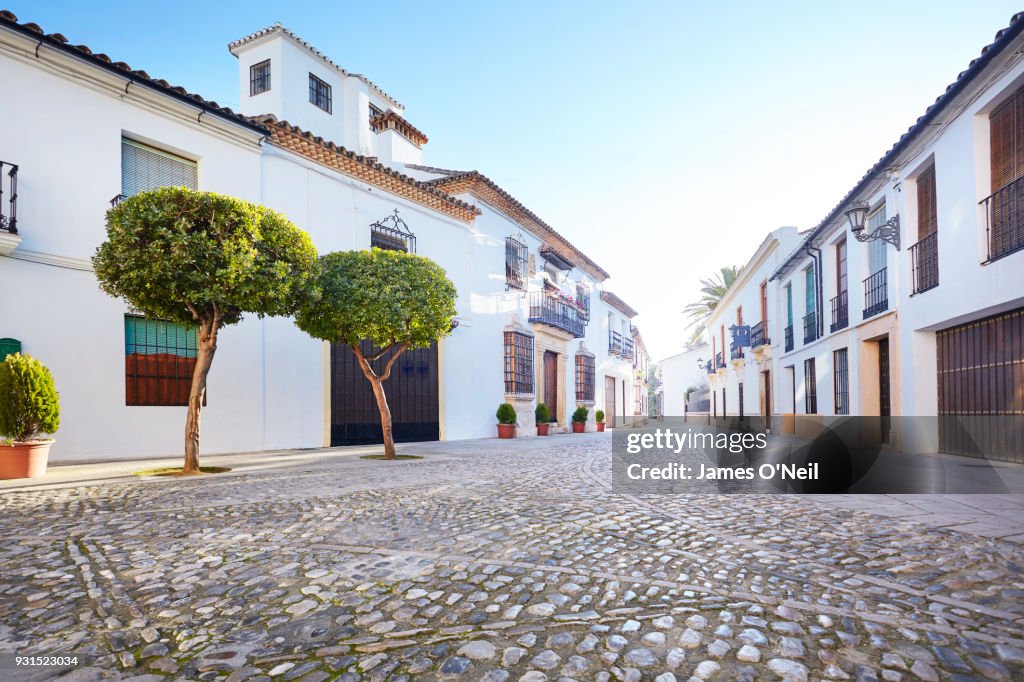 Empty backroad in Spanish town, Ronda, Spain