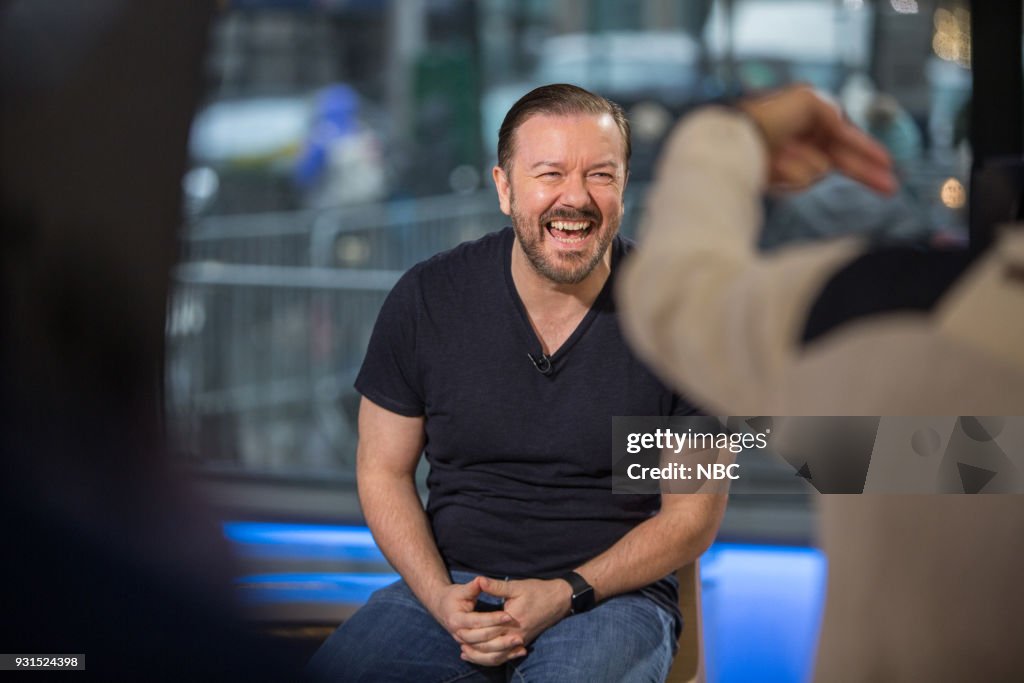 Ricky Gervais on Tuesday, March 13, 2018 -- News Photo - Getty Images