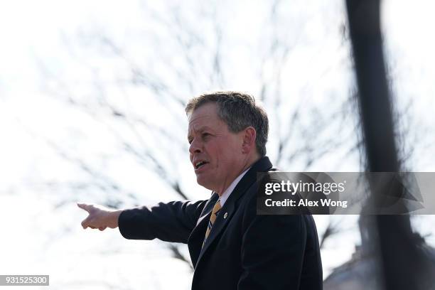 Sen. Steve Daines speaks during a news conference in front of the U.S. Capitol March 13, 2018 in Washington, DC. Sen. Daines held a news conference...