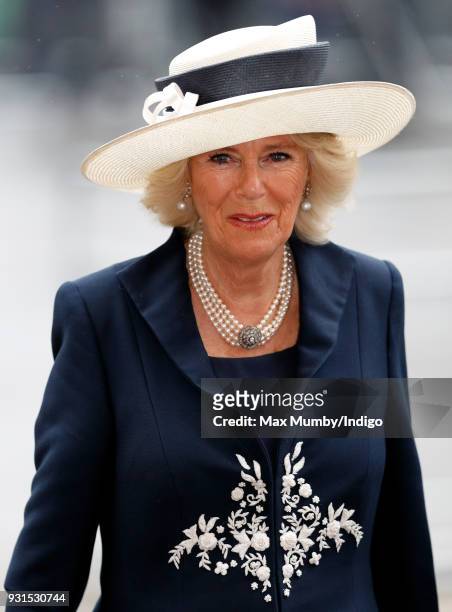 Camilla, Duchess of Cornwall attends the 2018 Commonwealth Day service at Westminster Abbey on March 12, 2018 in London, England.