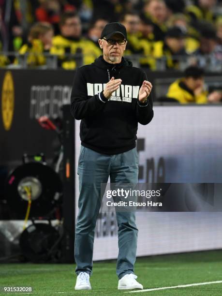 Peter Stoeger, head coach of Borussia Dortmund looks on during the Bundesliga match between Borussia Dortmund and Eintracht Frankfurt at Signal Iduna...