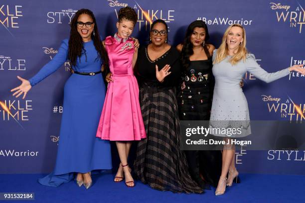 Director Ava DuVernay, Storm Reid, Oprah Winfrey, Mindy Kaling and Reese Witherspoon attend the European Premiere of 'A Wrinkle In Time' at BFI IMAX...